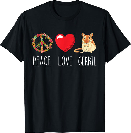 Love Peace Gerbil Heart Unity Rodent Rat Animal Gerbil Lover T-Shirt - T-Shirt | Black