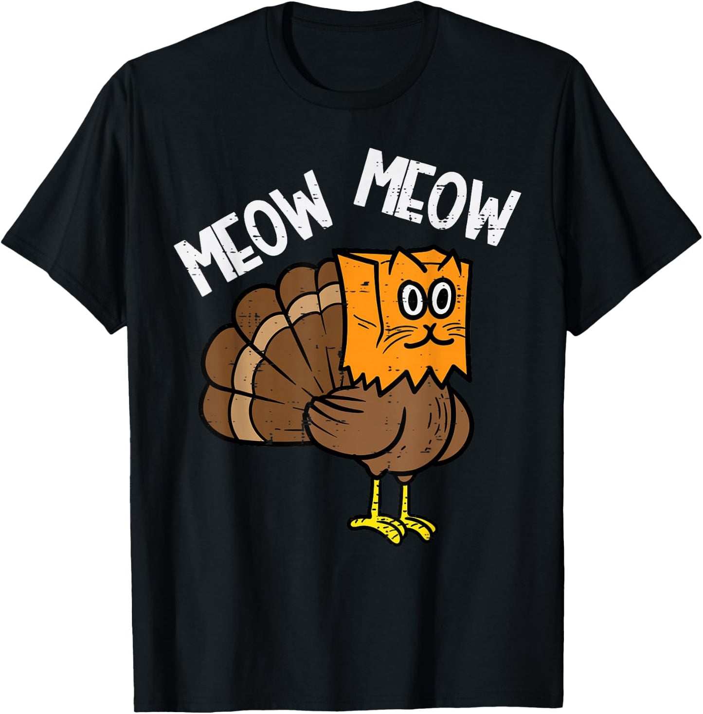Turkey Paper Bag Meow Funny Thanksgiving Cat Men Women Kids T-Shirt - T-Shirt | Black