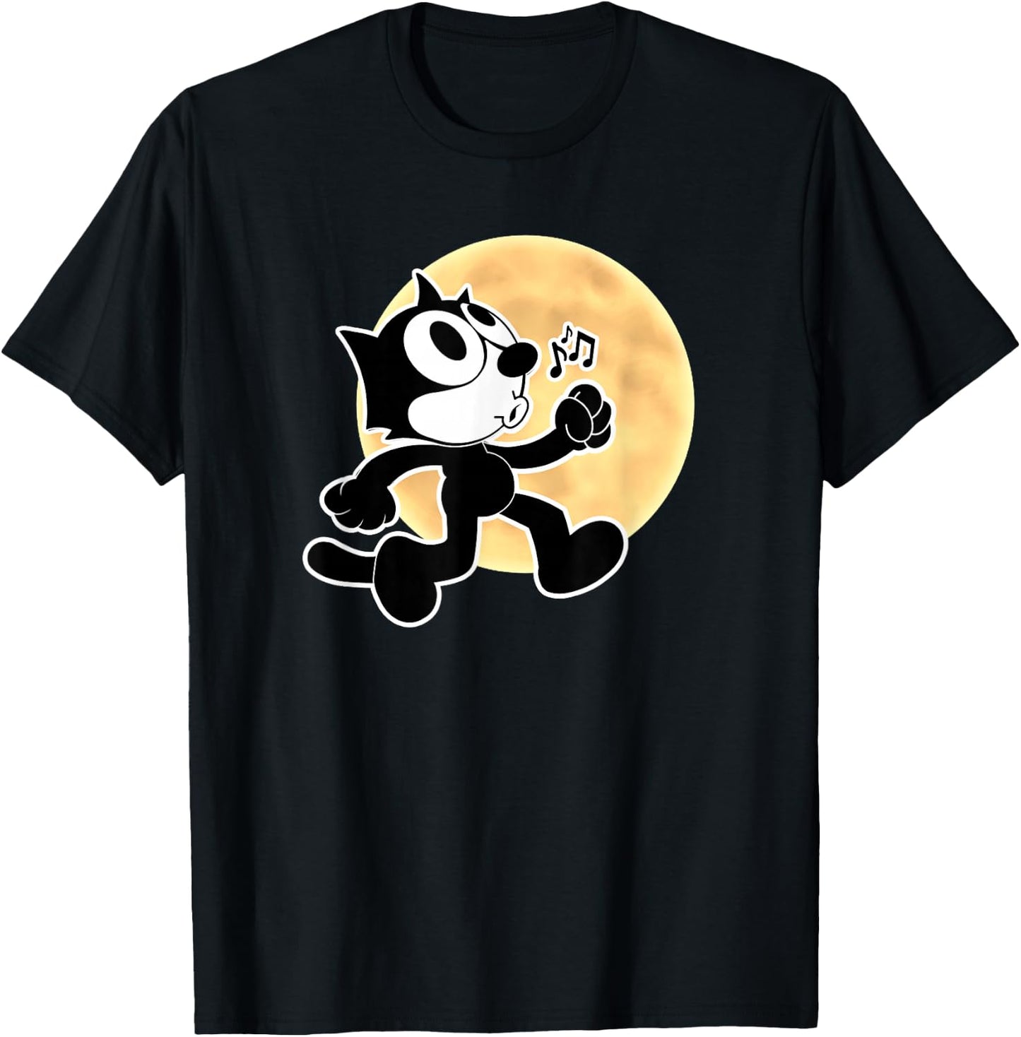 Felix Cartoon Whistling Music Notes Walking in Moonlight T-Shirt - T-Shirt | Black