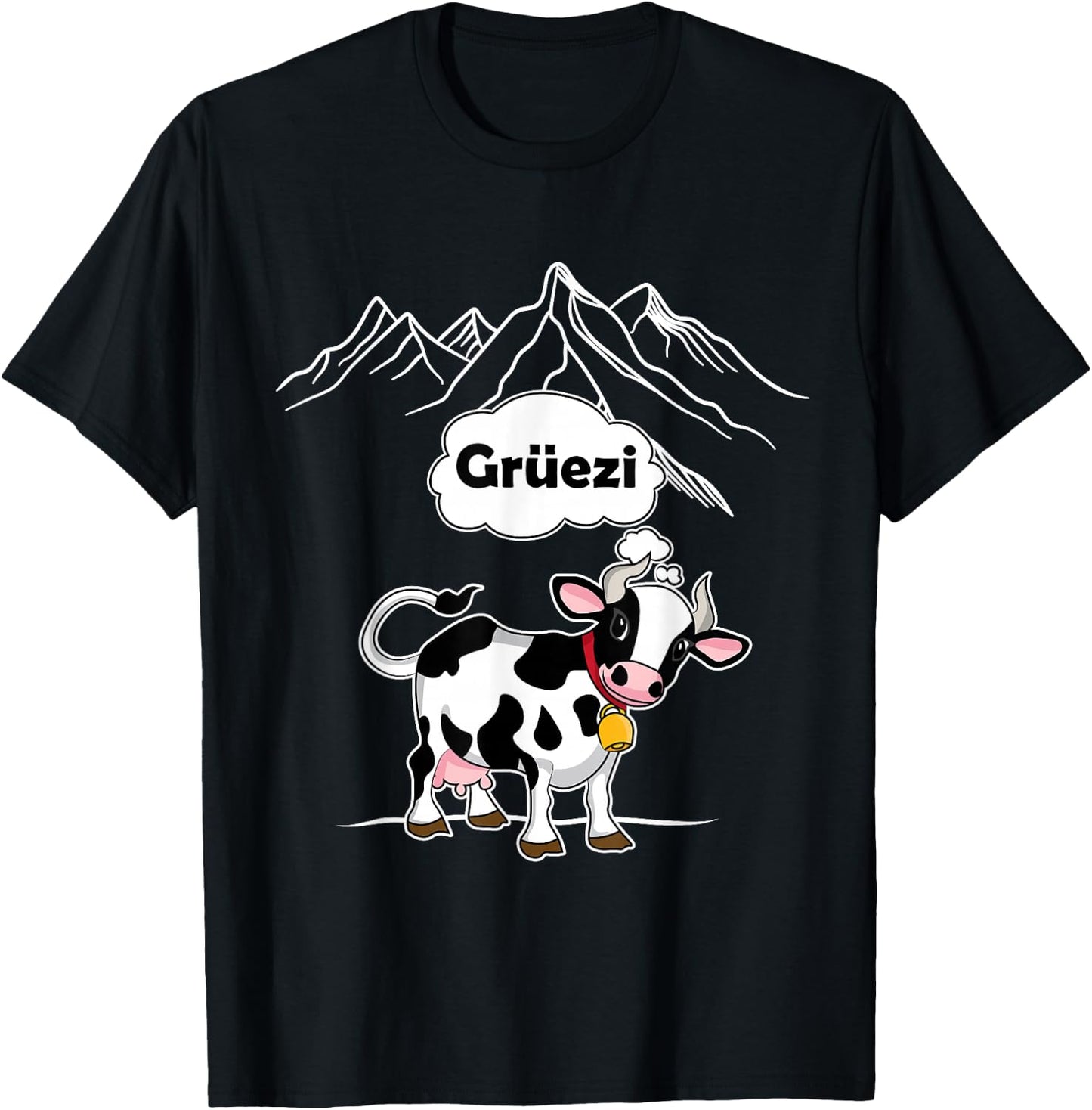 Switzerland Cow Gruezi Swiss German Mountains T-Shirt - T-Shirt | Black