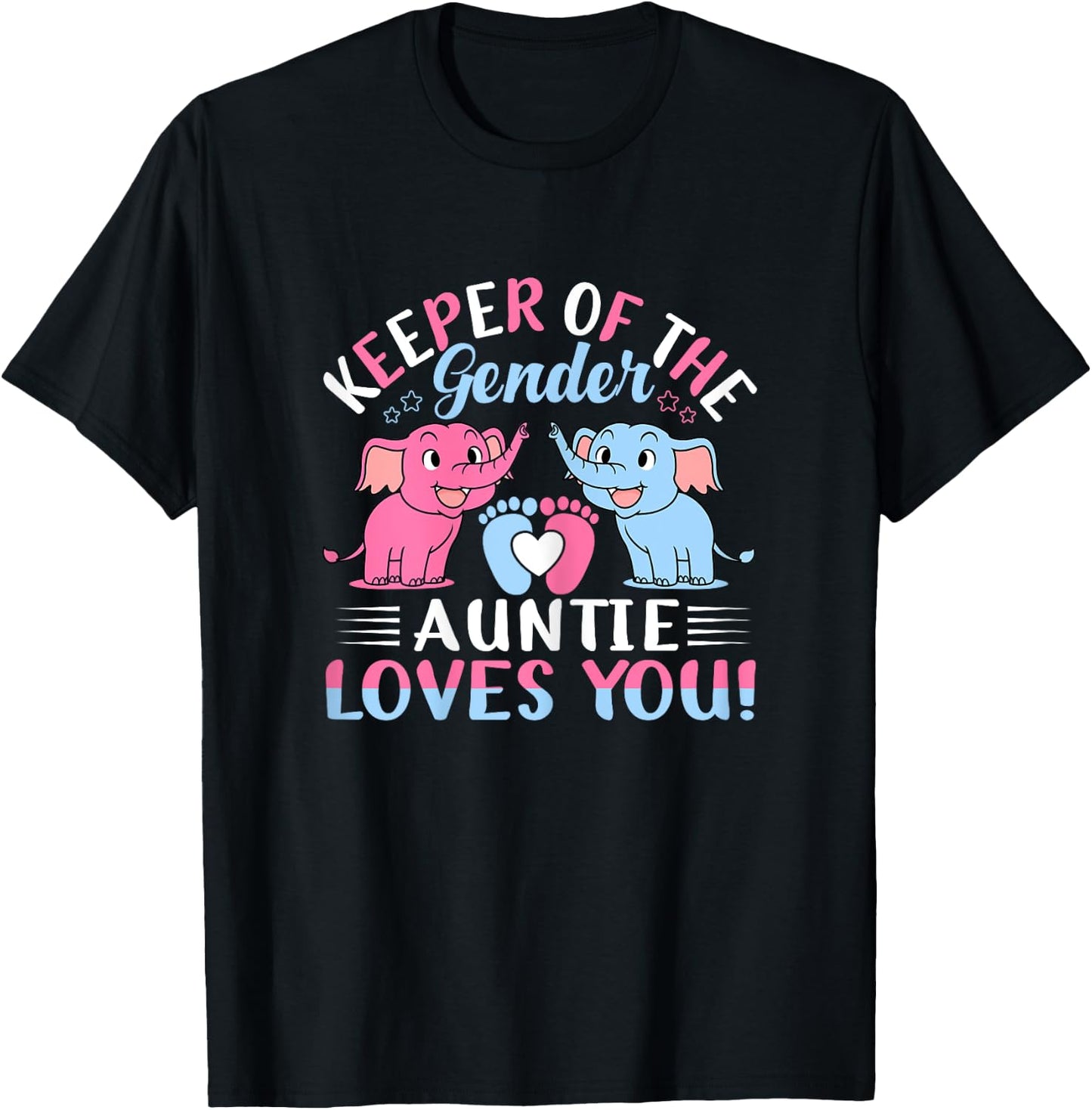 Keeper Of The Gender Auntie Loves You Gender Reveal Elephant T-Shirt - T-Shirt | Black