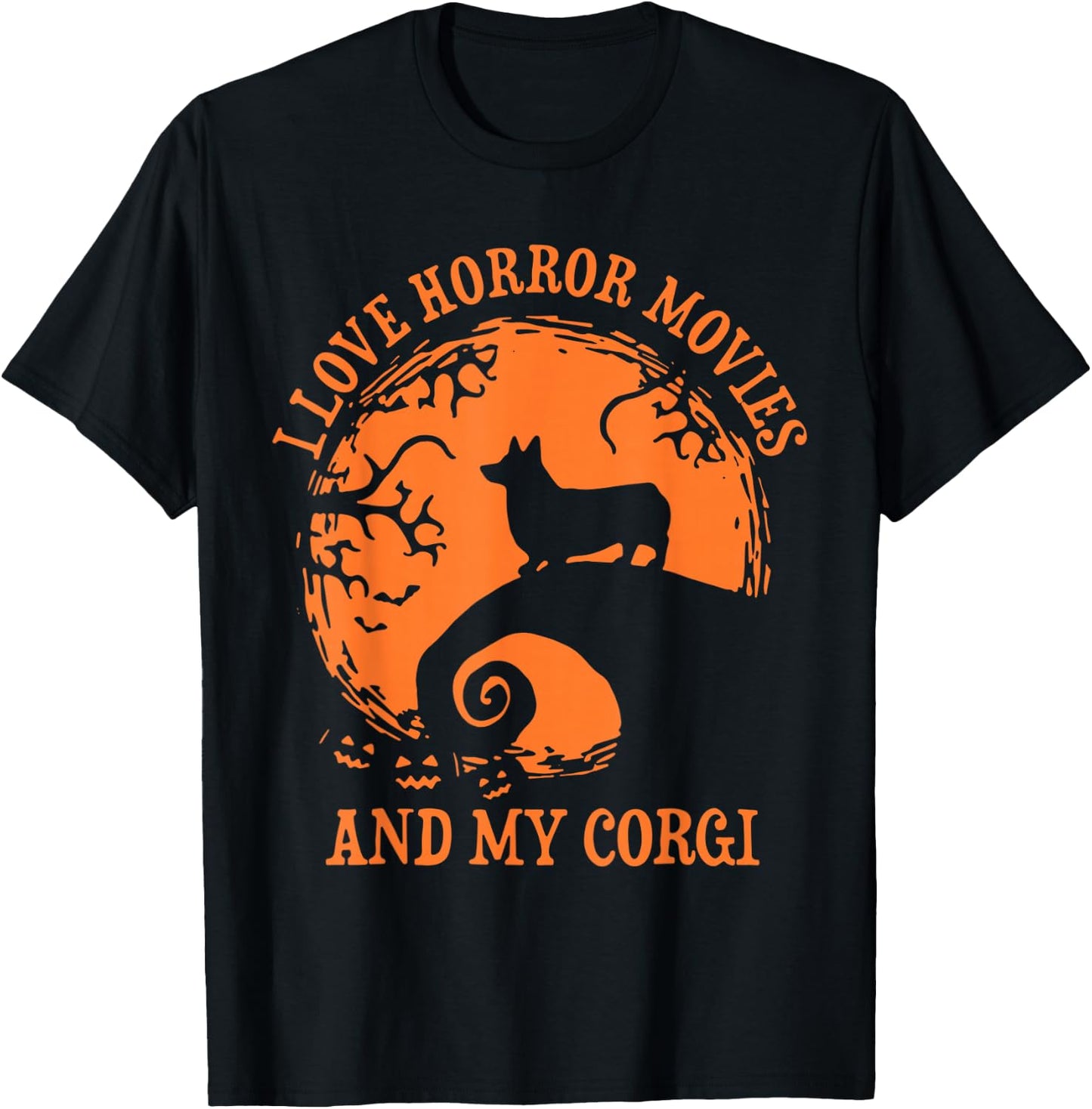 I Love Horror Movie And My Corgi, Funny Halloween Corgi T-Shirt - T-Shirt | Black