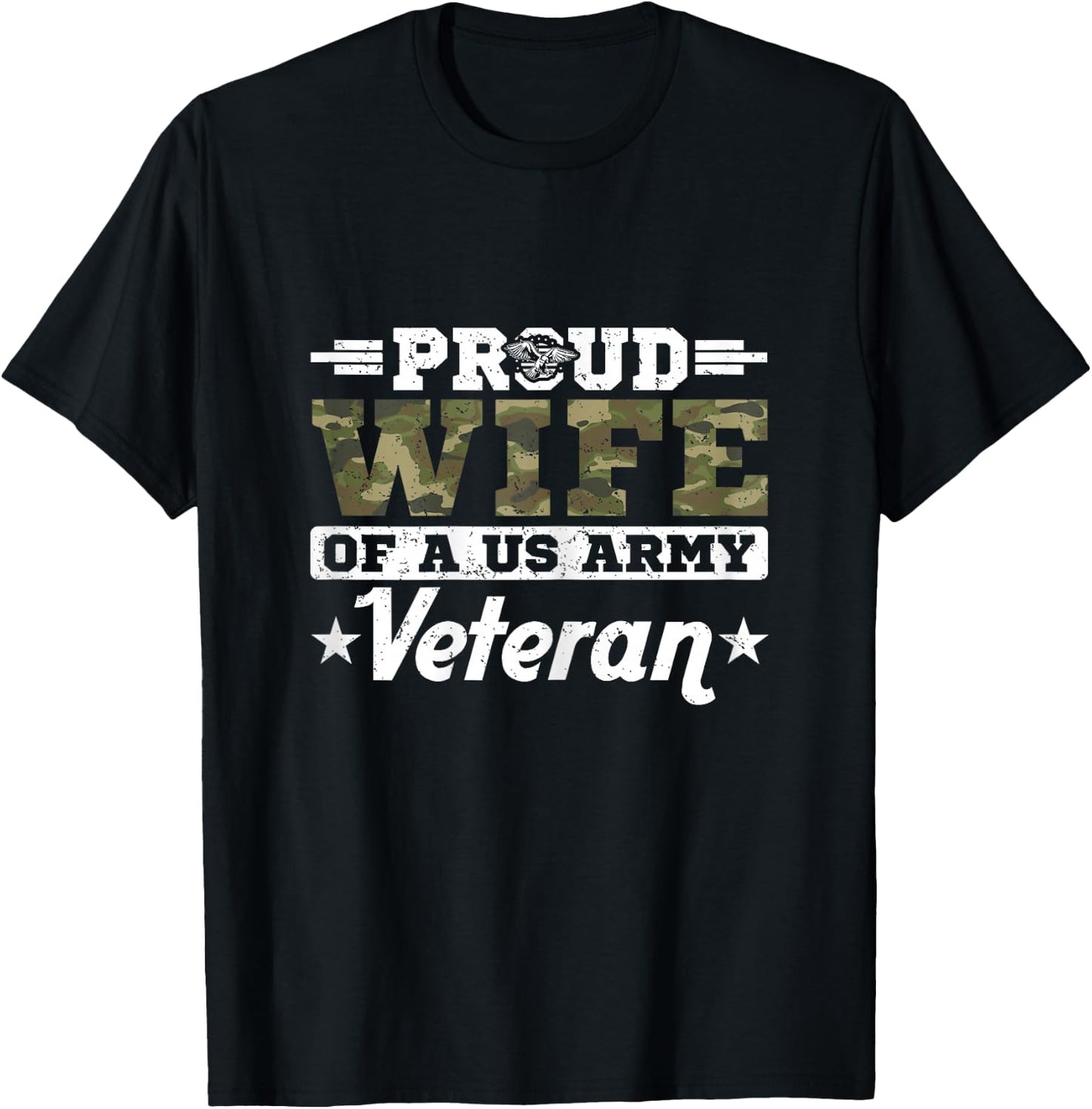 Proud Wife Of A US Army Veteran Married A Hero T-Shirt - T-Shirt | Black