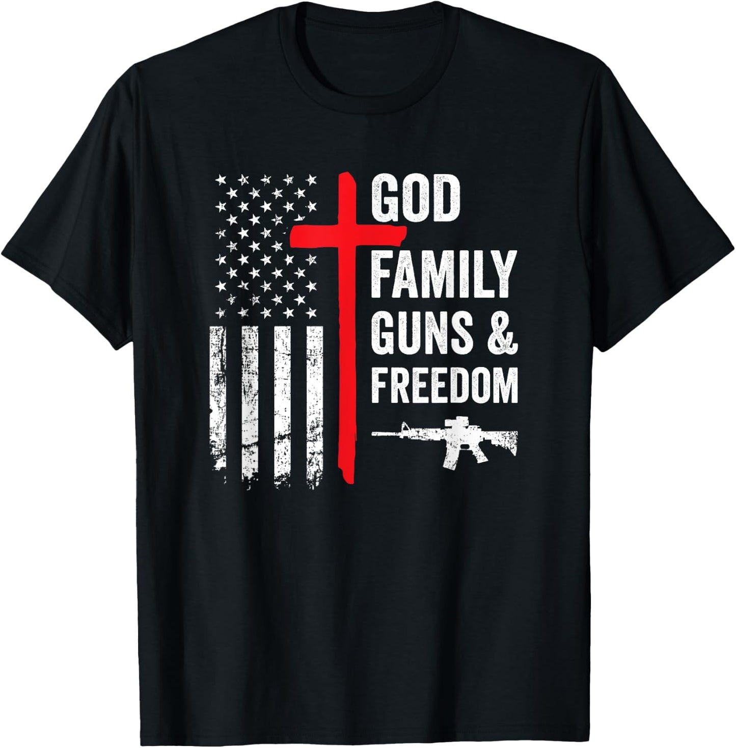 God Family Guns & Freedom - Pro Gun Christian USA Flag Women Men T-Shirt - T-Shirt | Black