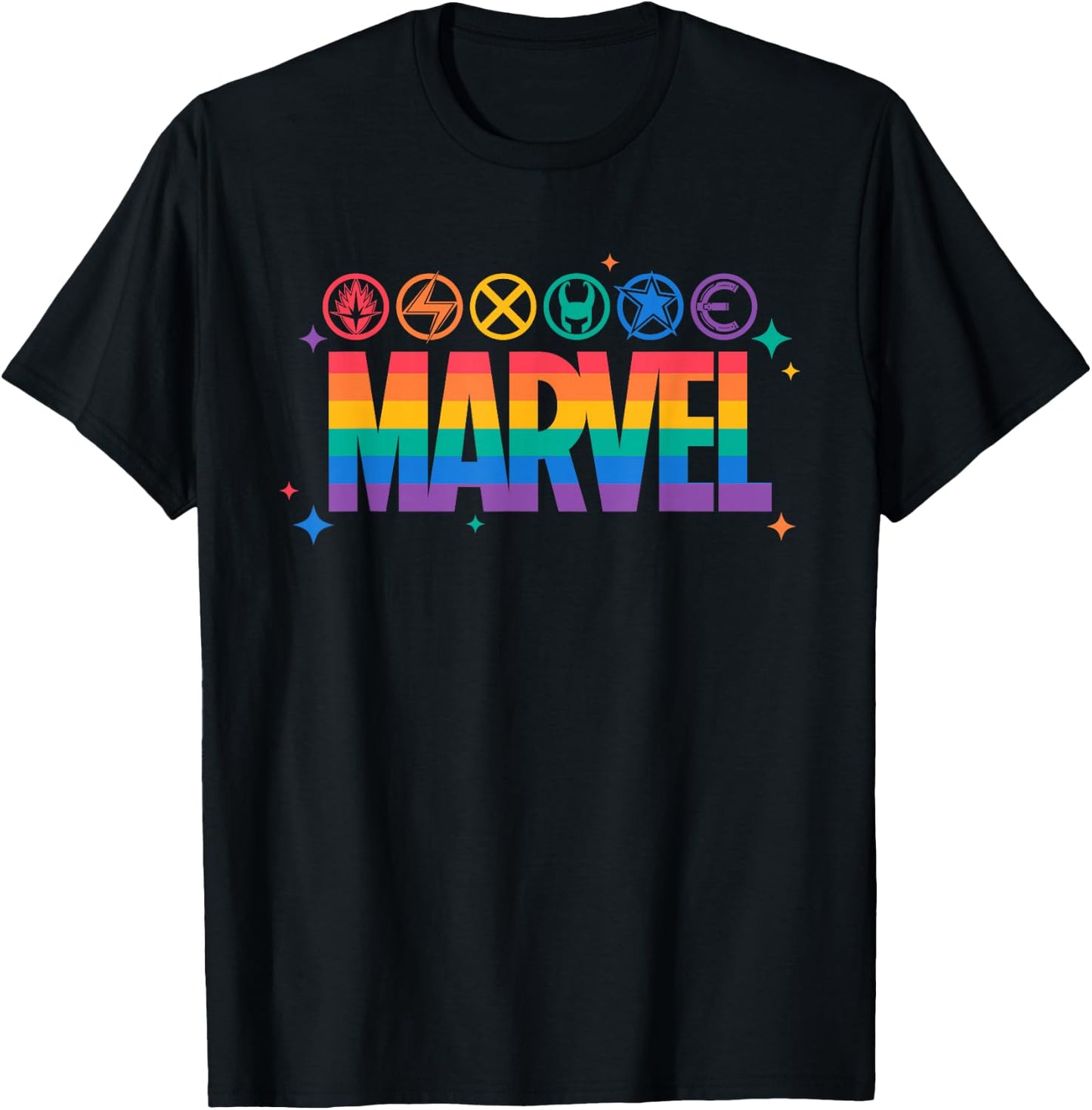 Marvel Pride Rainbow Logo Proud Heroes Symbols T-Shirt - T-Shirt | Black