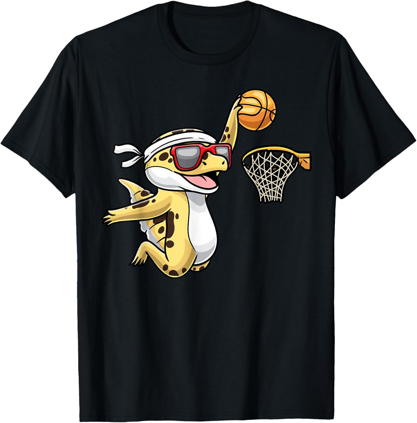 Common Leopard Gecko Playing Basketball Reptile Lizard T-Shirt - T-Shirt | Black