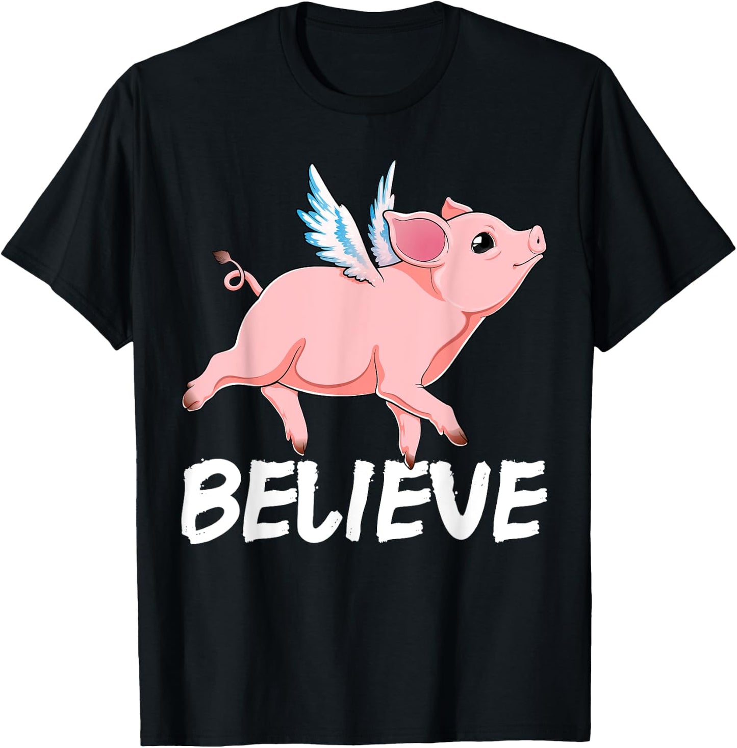 Flying Pig Believe Pigs Fly Believe Idiom Motivational T-Shirt - T-Shirt | Black