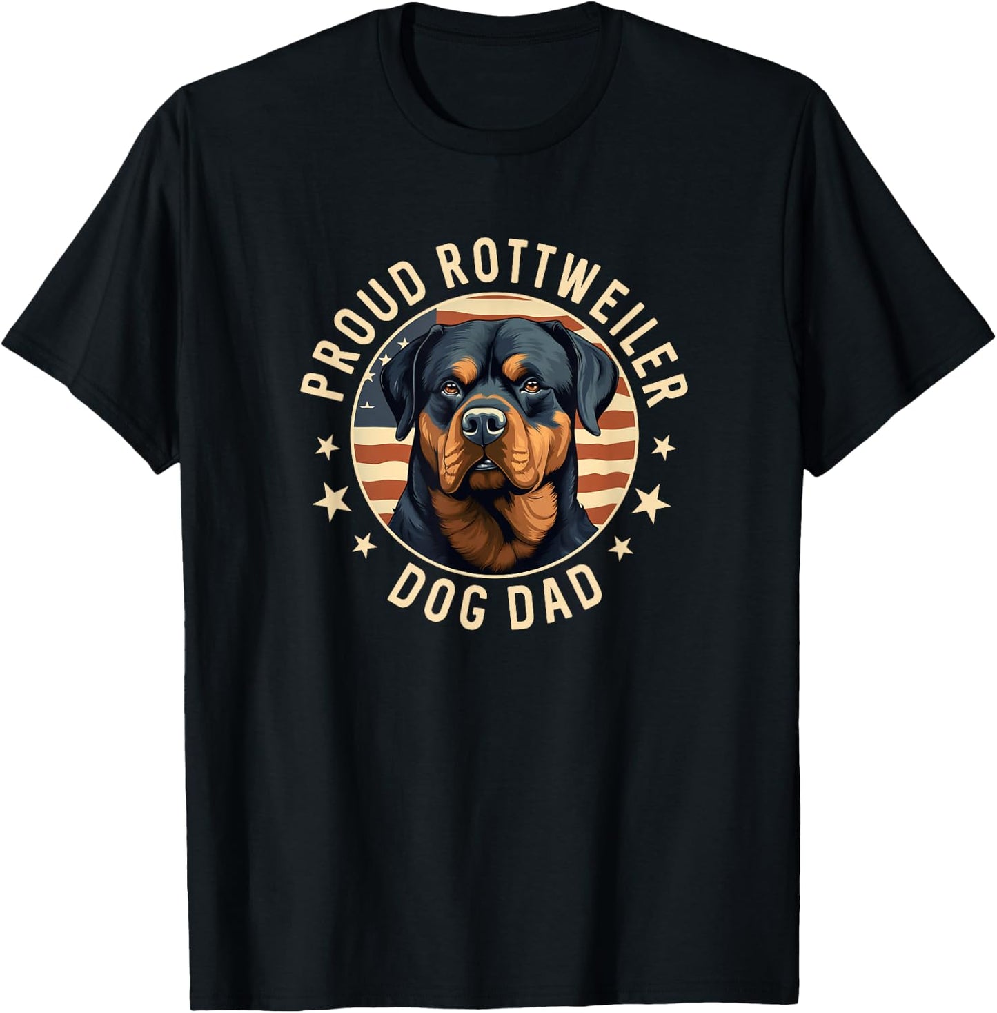 Proud Rottweiler Dad American Flag Patriotic Rottie Dad T-Shirt - T-Shirt | Black