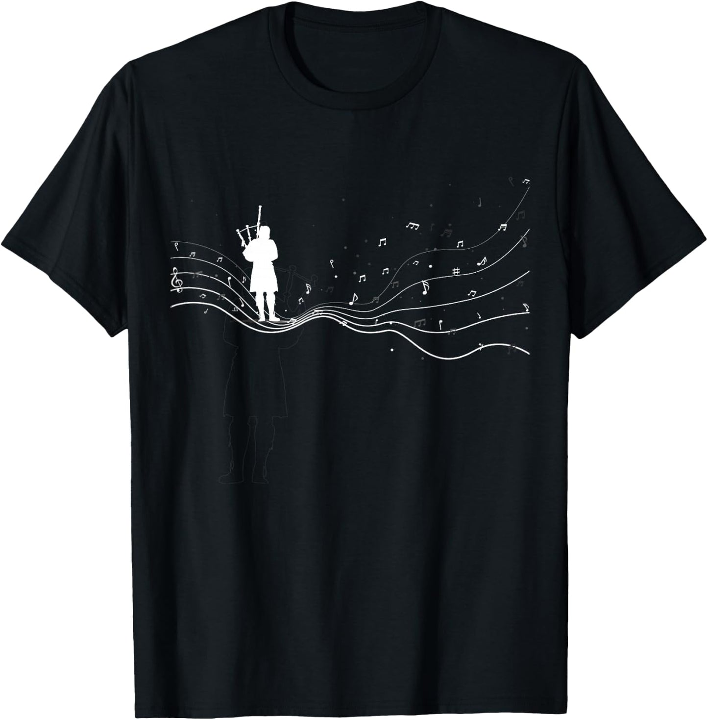 Bagpipe musician in music notes for Bagpipe player T-Shirt - T-Shirt | Black