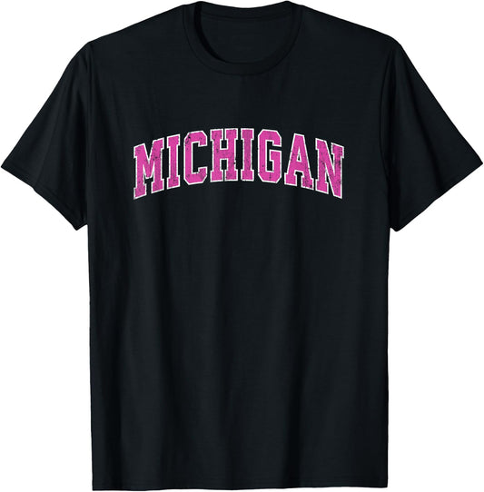 Michigan MI Vintage Sports Design Pink Design T-Shirt - T-Shirt | Black