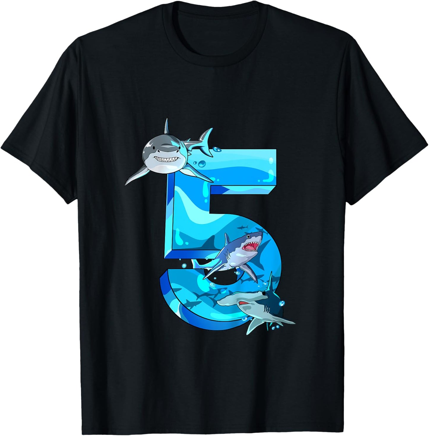 Kids Shark Boy 5 Years Birthday Child Children's Birthday T-Shirt - T-Shirt | Black