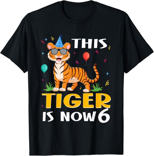 6th Birthday Tiger Design This Tiger Is Now 6 Years Old T-Shirt - T-Shirt | Black
