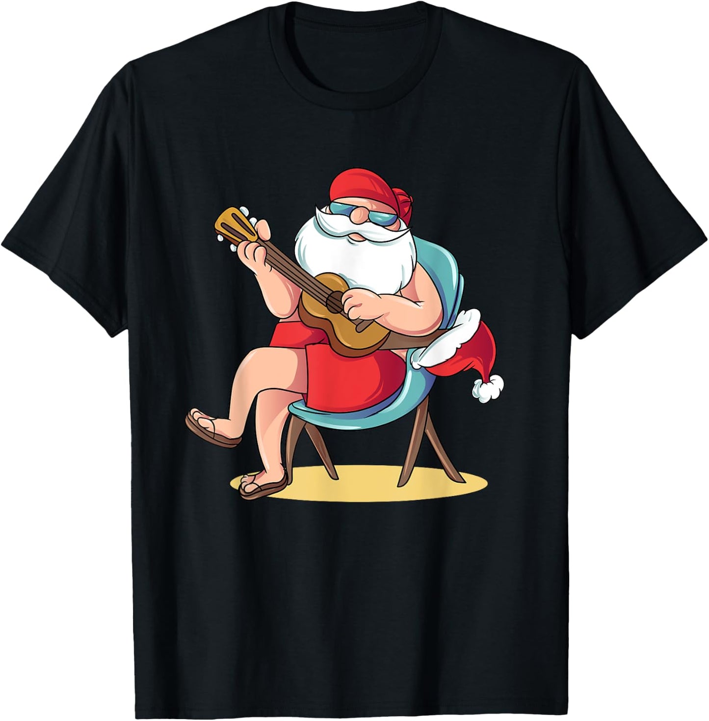 Santa Claus Hawaian Guitar Christmas in July T-Shirt - T-Shirt | Black