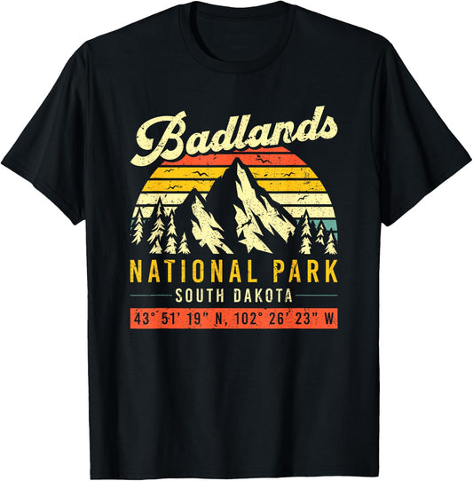 Badlands Vintage Retro Coordinates SD National Park T-Shirt - T-Shirt | Black
