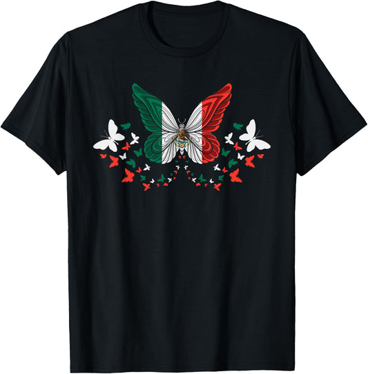 Mexico Mexican Mexico Flag Butterflies T-Shirt - T-Shirt | Black