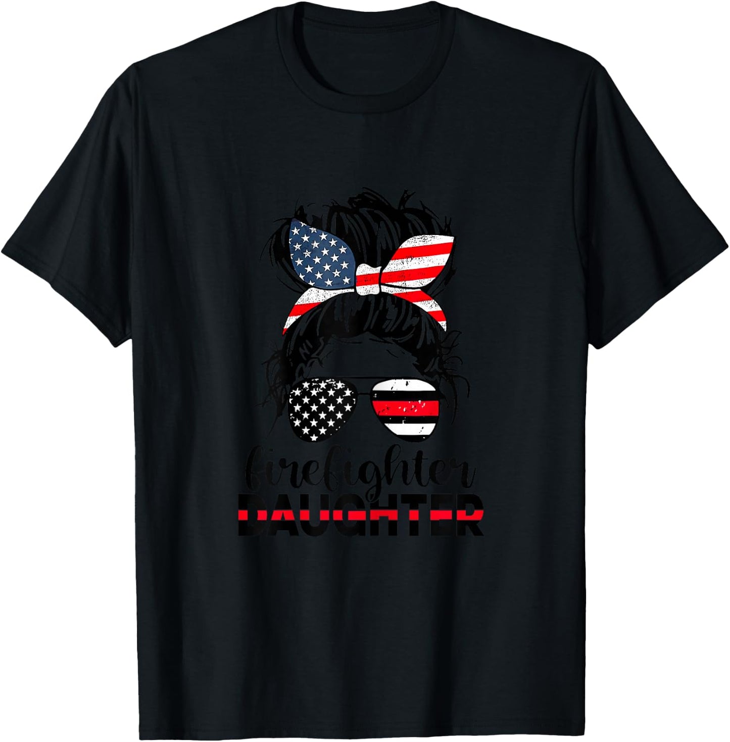 Firefighter Daughter Thin Red Line Messy Bun Classic T-Shirt - T-Shirt | Black