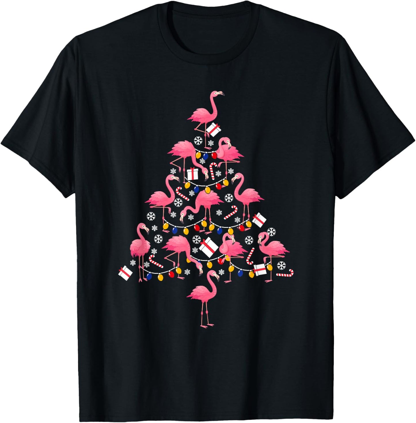 Funny Christmas Men Kids Women Flamingo Ugly Christmas T-Shirt - T-Shirt | Black