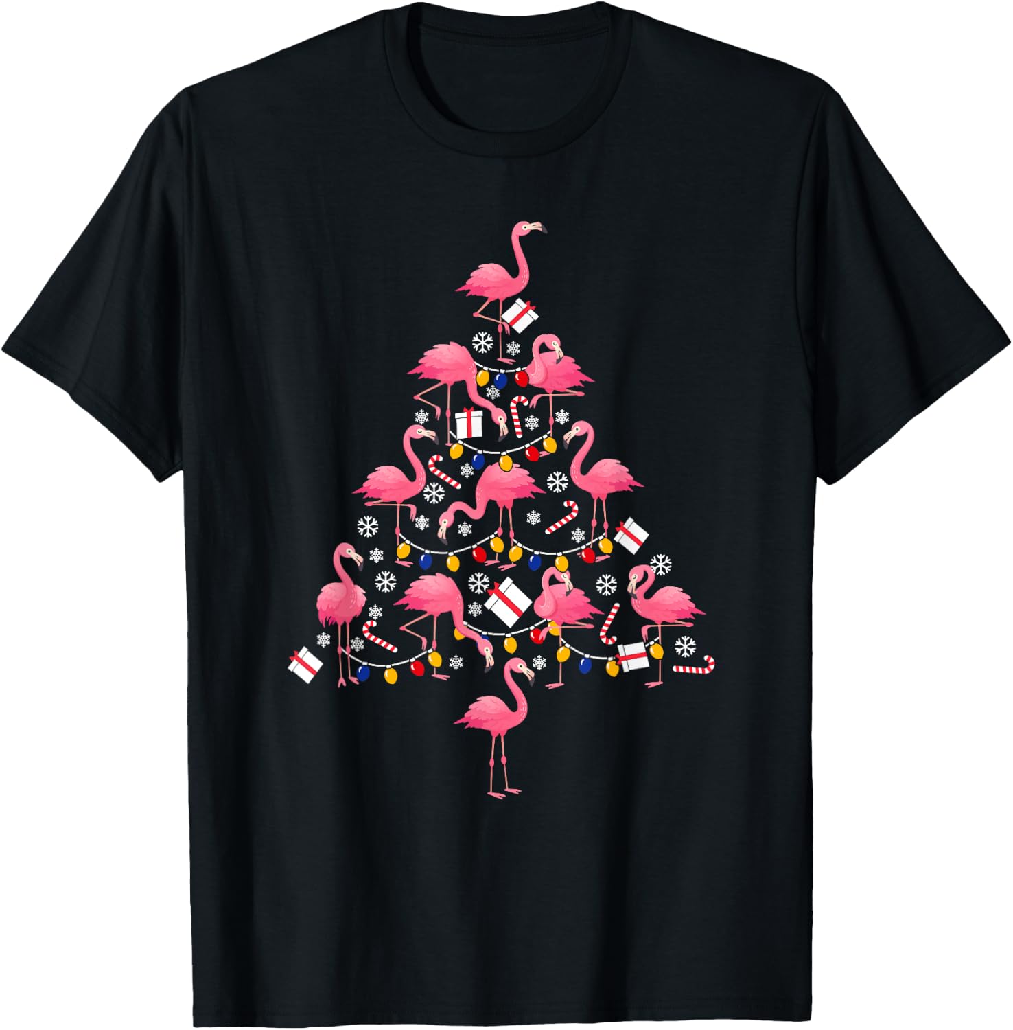 Funny Christmas Men Kids Women Flamingo Ugly Christmas T-Shirt - T-Shirt | Black