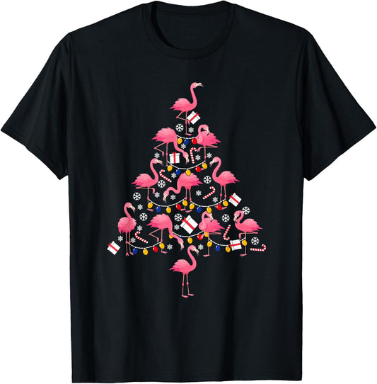Funny Christmas Men Kids Women Flamingo Ugly Christmas T-Shirt - T-Shirt | Black