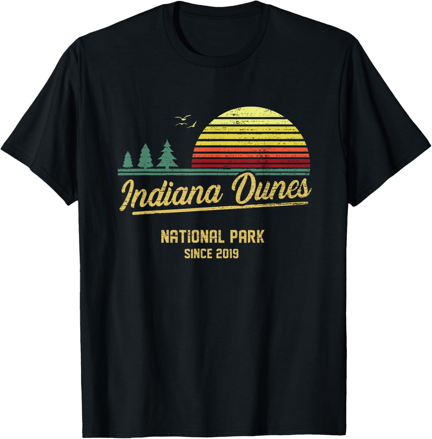Indiana Dunes 2019 EST National Park Vintage Retro Outdoor C T-Shirt - T-Shirt | Black