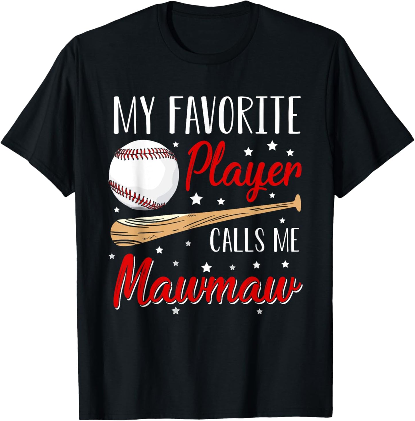 Baseball My Favorite Player Calls Me Mawmaw Heart Grandma T-Shirt - T-Shirt | Black