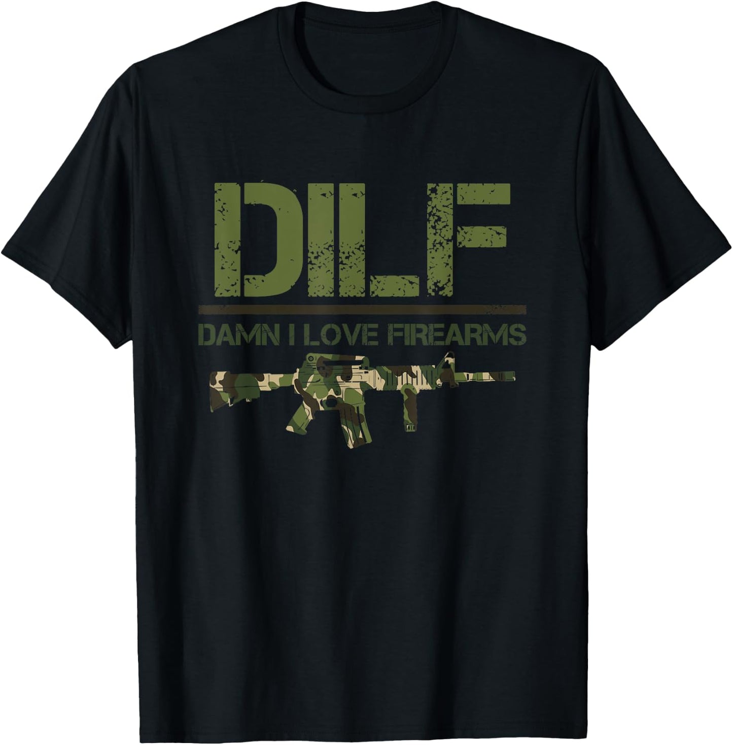 Gun American Flag DILF - Damn I Love Firearms T-Shirt - T-Shirt | Black