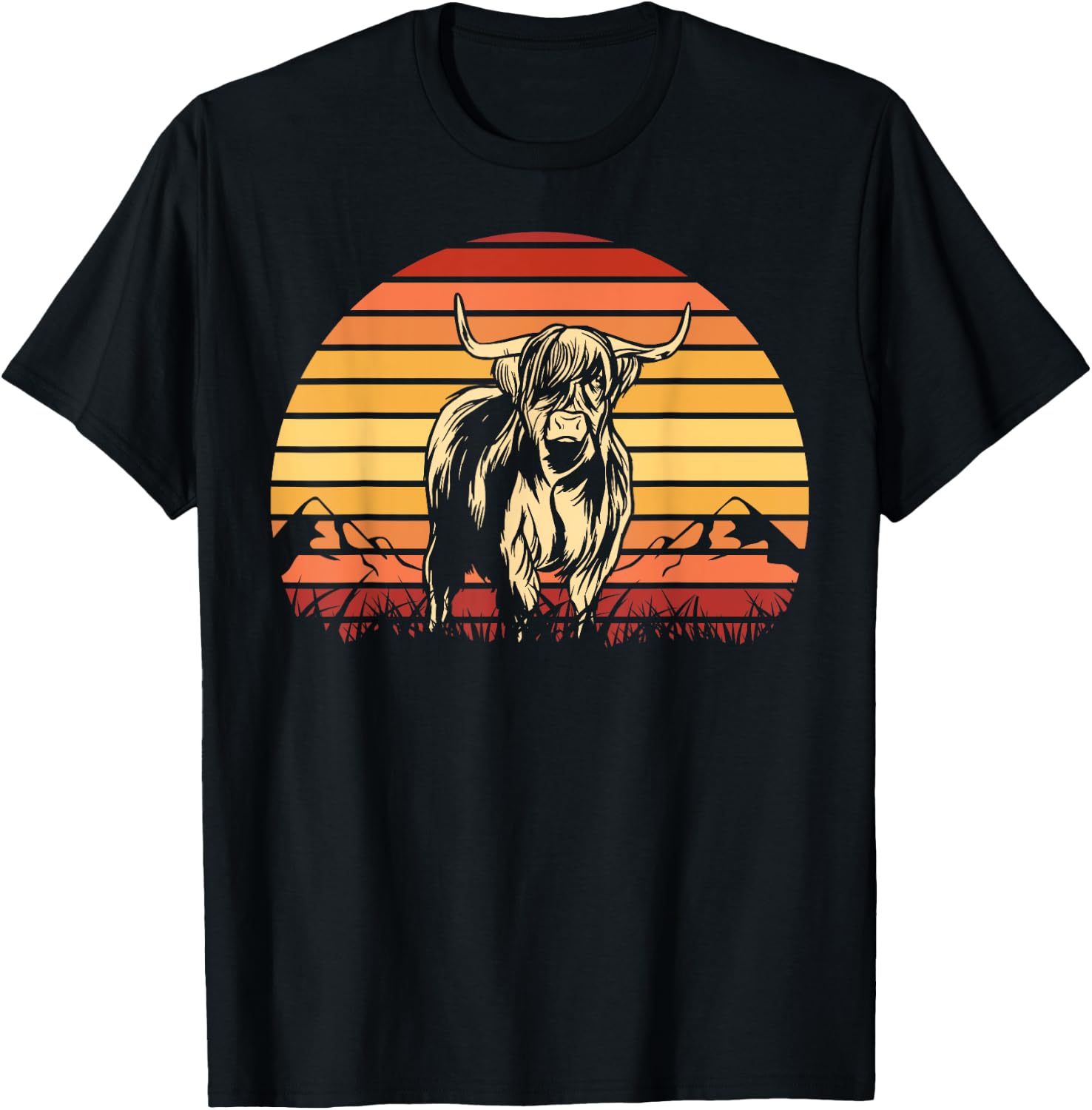 Scottish Highland Cow Cattle Hairy Cow Retro for cow lovers T-Shirt - T-Shirt | Black