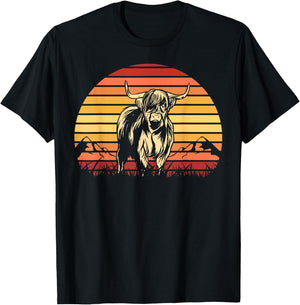 Scottish Highland Cow Cattle Hairy Cow Retro for cow lovers T-Shirt - T-Shirt | Black