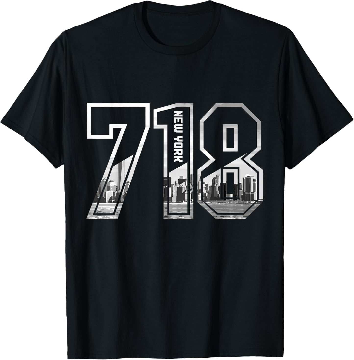 New York City 718 Area Code Pride NY Brooklyn Queens Vintage T-Shirt - T-Shirt | Black