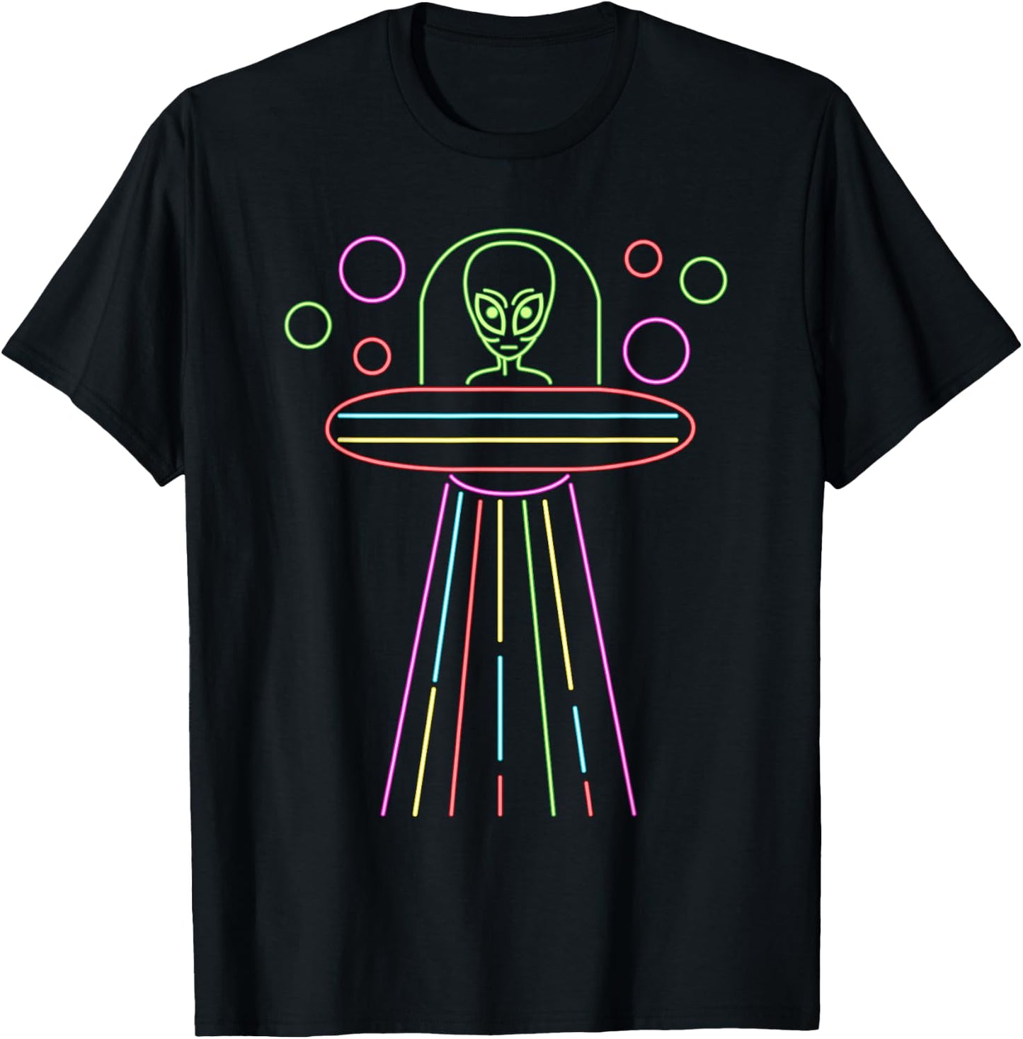 Neon Lights UFO Abduction Extraterrestrial Alien Believer T-Shirt - T-Shirt | Black