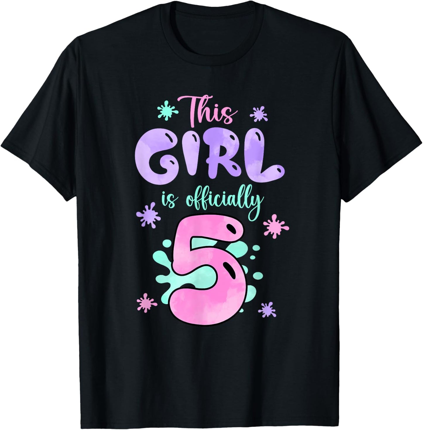 This Girl Is Officially 5 Year Old Slime Queen 5th Birthday T-Shirt - T-Shirt | Black