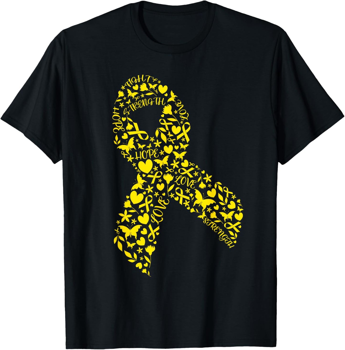Word Art Yellow Ribbon Sarcoma Cancer Awareness Day Fighter T-Shirt - T-Shirt | Black