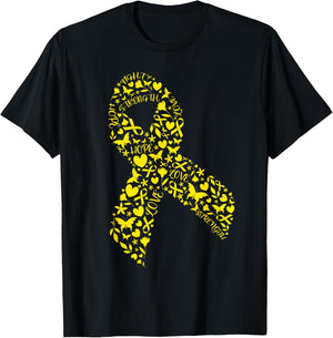 Word Art Yellow Ribbon Sarcoma Cancer Awareness Day Fighter T-Shirt - T-Shirt | Black