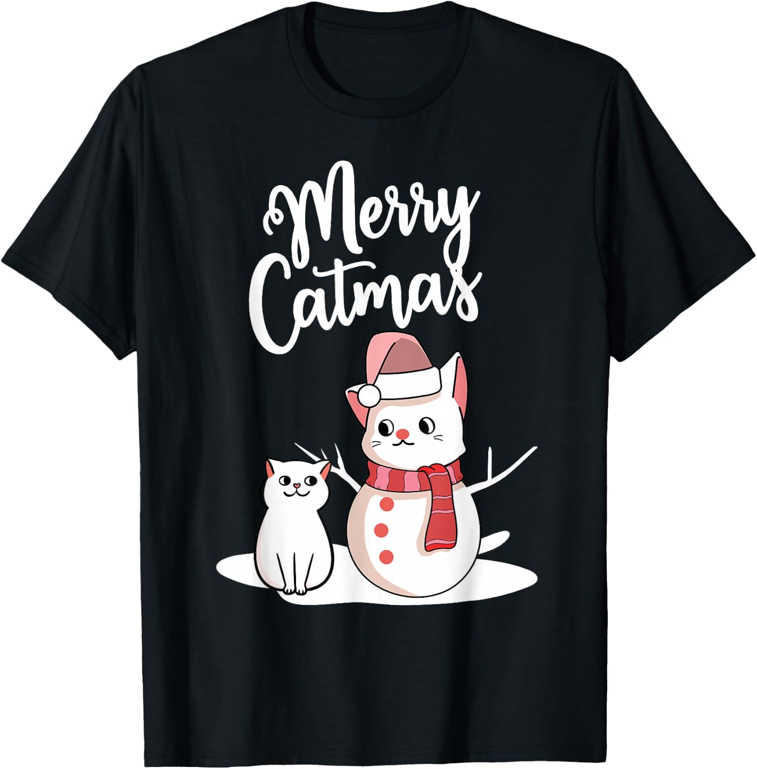 Funny Christmas Merry Catmas cat snowcat snowman graphic cat T-Shirt - T-Shirt | Black