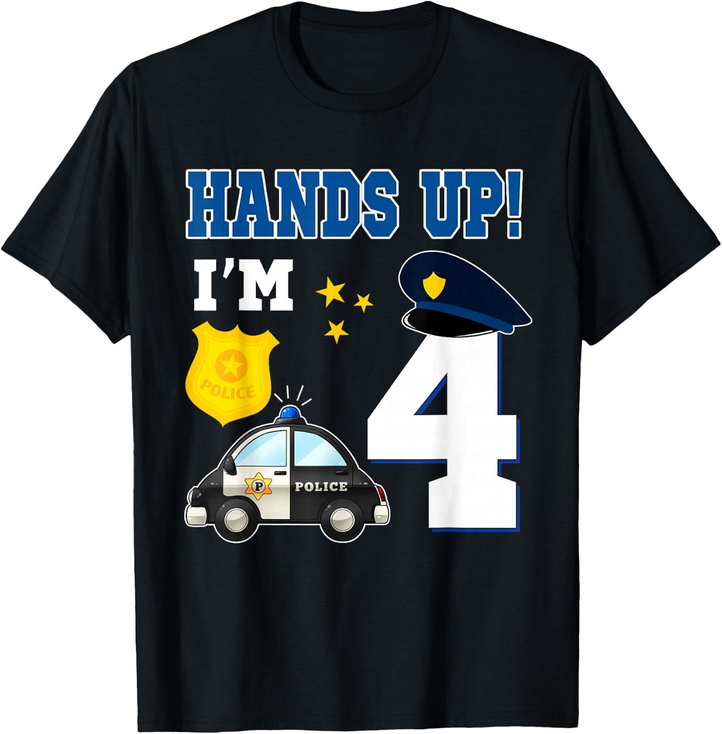 4th Birthday Policeman Boy 4 Year Old Police Officer T-Shirt - T-Shirt | Black