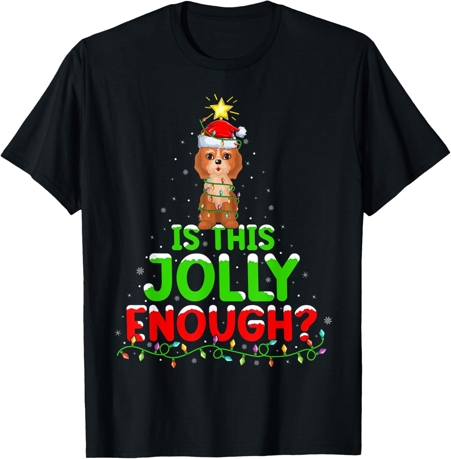 Xmas Lighting Is This Jolly Enough Cockapoo Christmas Tree T-Shirt - T-Shirt | Black