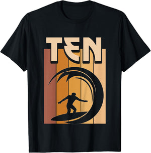 Kids 10 Year Old Surfing Birthday Boy Girl 10th Birthday Surfer T-Shirt - T-Shirt | Black