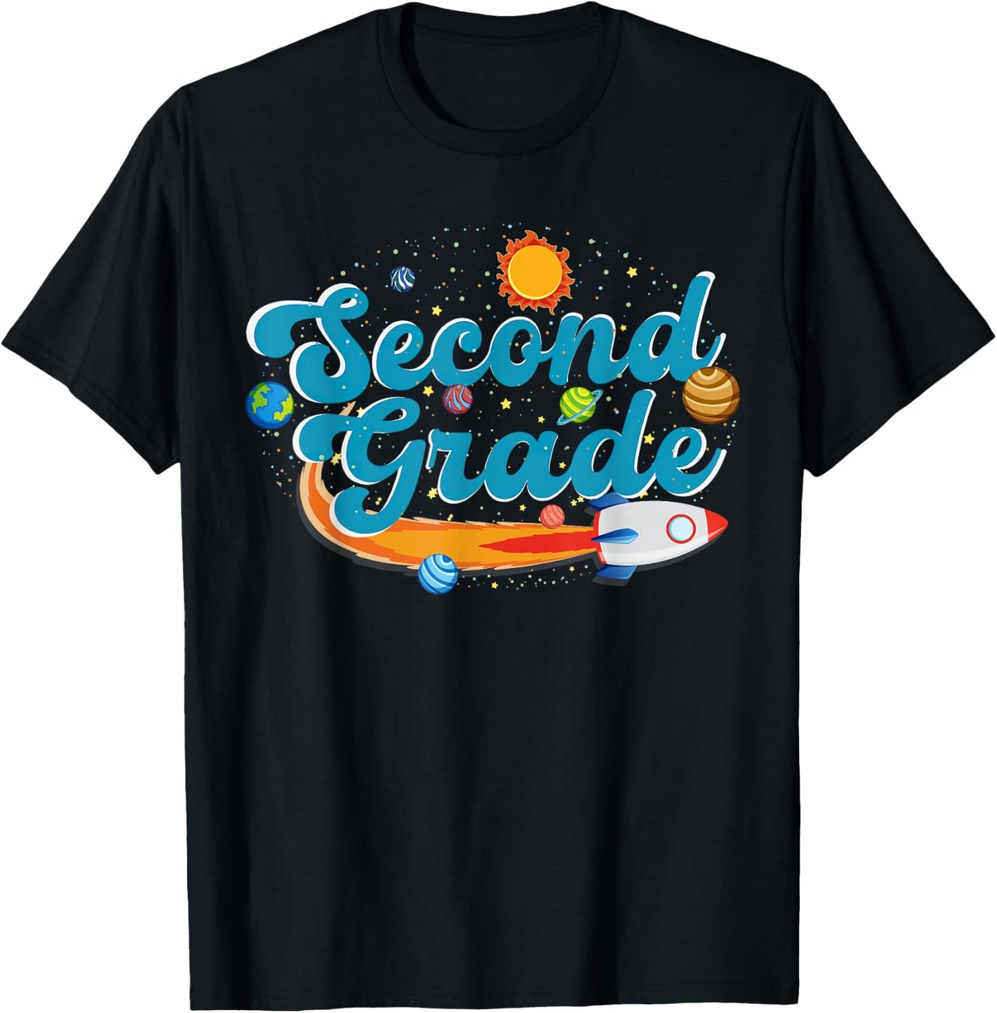 Second Grade Outer Space Solar System Planet 2nd Grade T-Shirt - T-Shirt | Black
