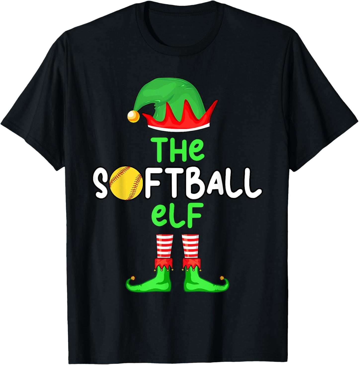 I'm The Softball Elf Christmas Family Matching Pajama T-Shirt - T-Shirt | Black