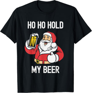Christmas In July Ho Ho Hold My Beer Santa Summer Women Men T-Shirt - T-Shirt | Black