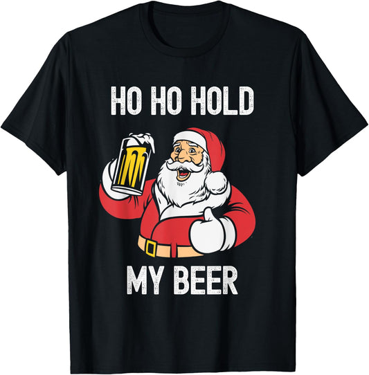 Christmas In July Ho Ho Hold My Beer Santa Summer Women Men T-Shirt - T-Shirt | Black