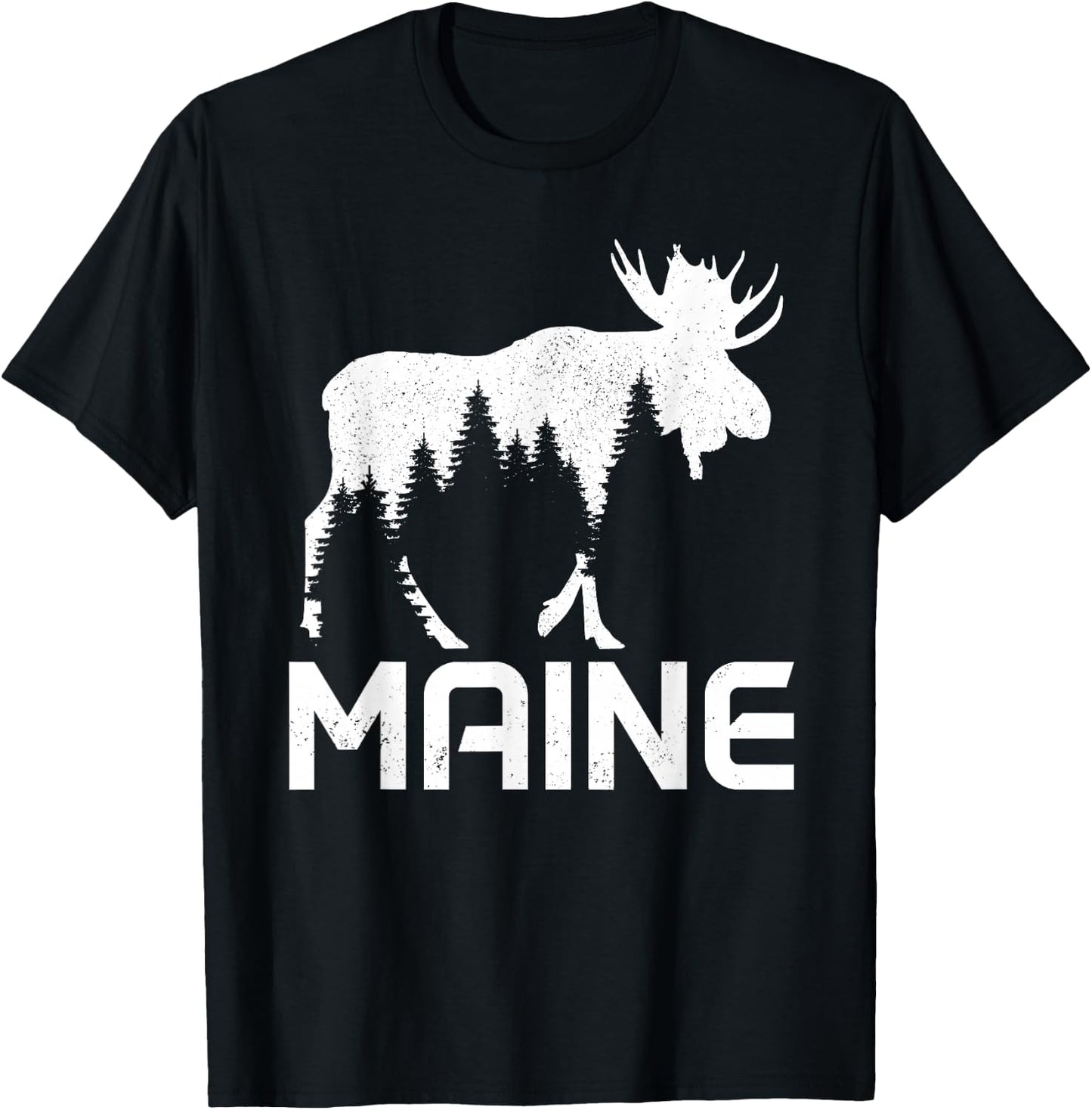 Maine Vintage Pride Souvenir Moose Nature Hiking T-Shirt - T-Shirt | Black