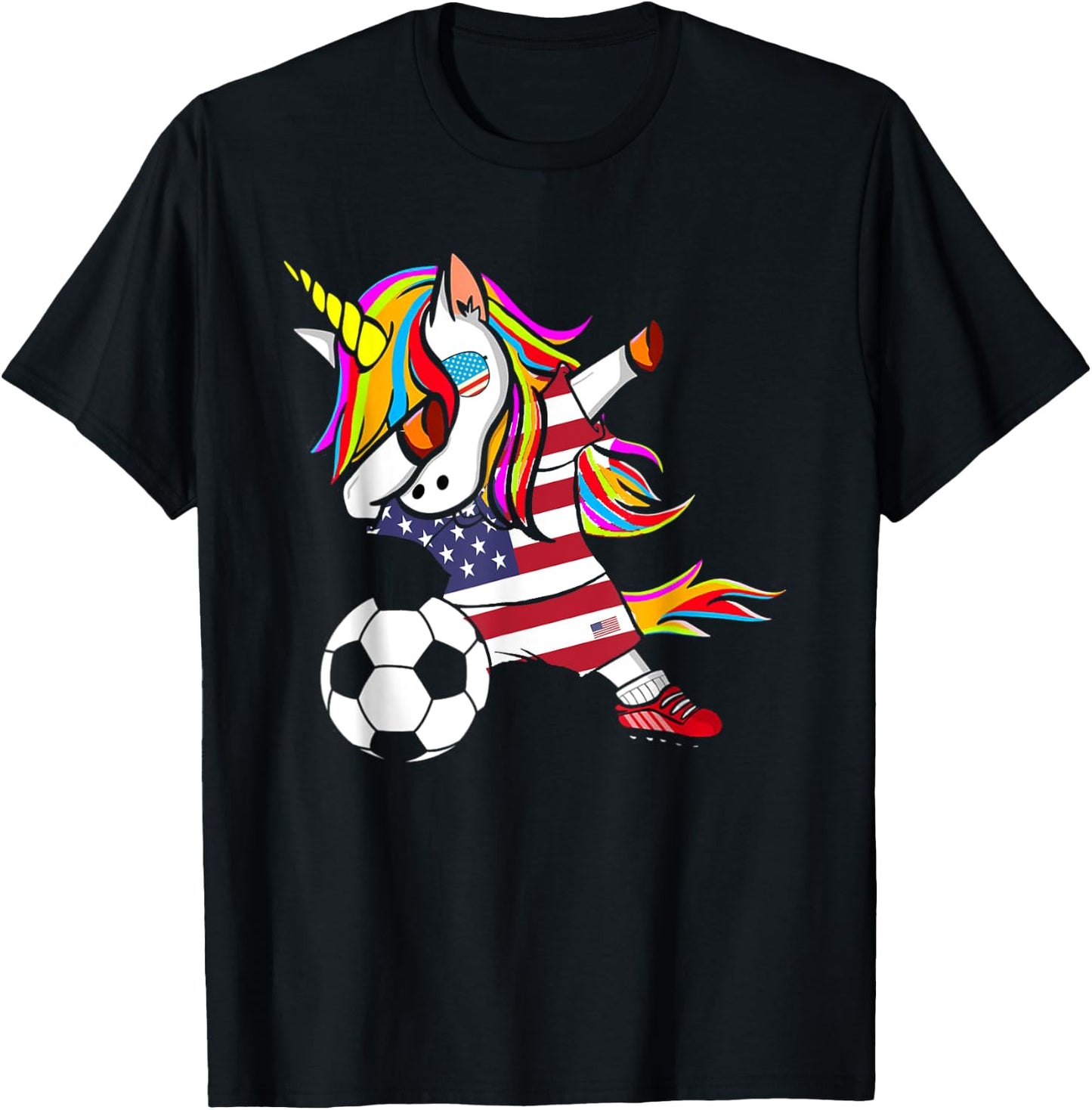Funny Dabbing Unicorn USA Soccer - USA Flag Soccer T-Shirt - T-Shirt | Black