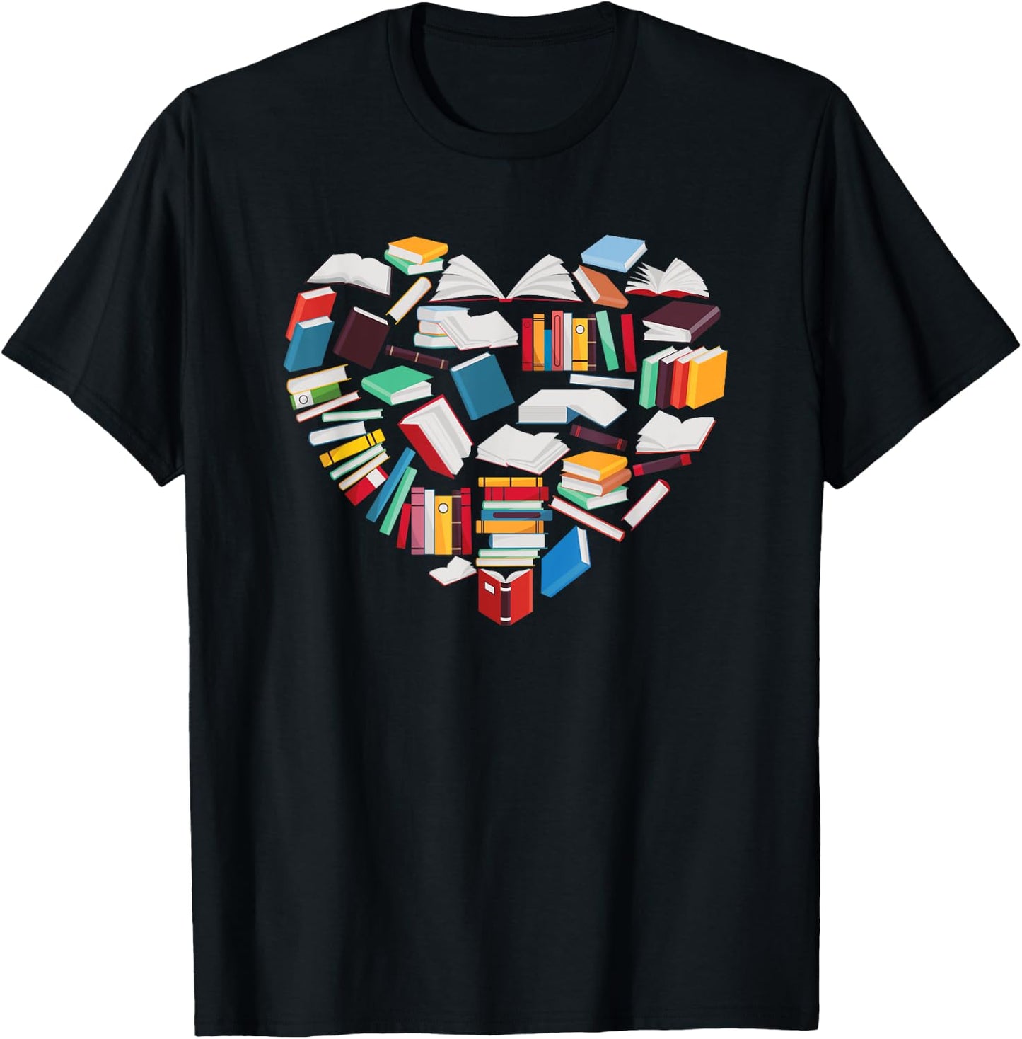 Love To Read Heart Made of Books Bookworm Book Lover T-Shirt - T-Shirt | Black