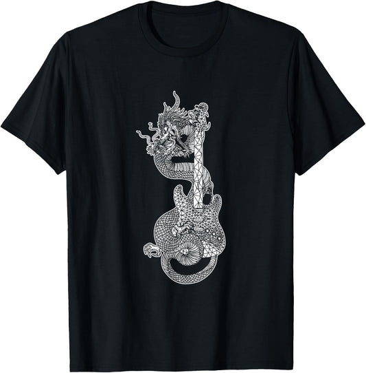 Japanese Dragon Guitar Musical Instrument Japan Guitarist T-Shirt - T-Shirt | Black
