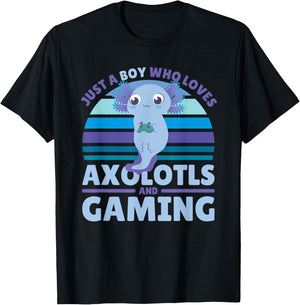 Just A Boy Who Loves Axolotls And Gaming T-Shirt - T-Shirt | Black