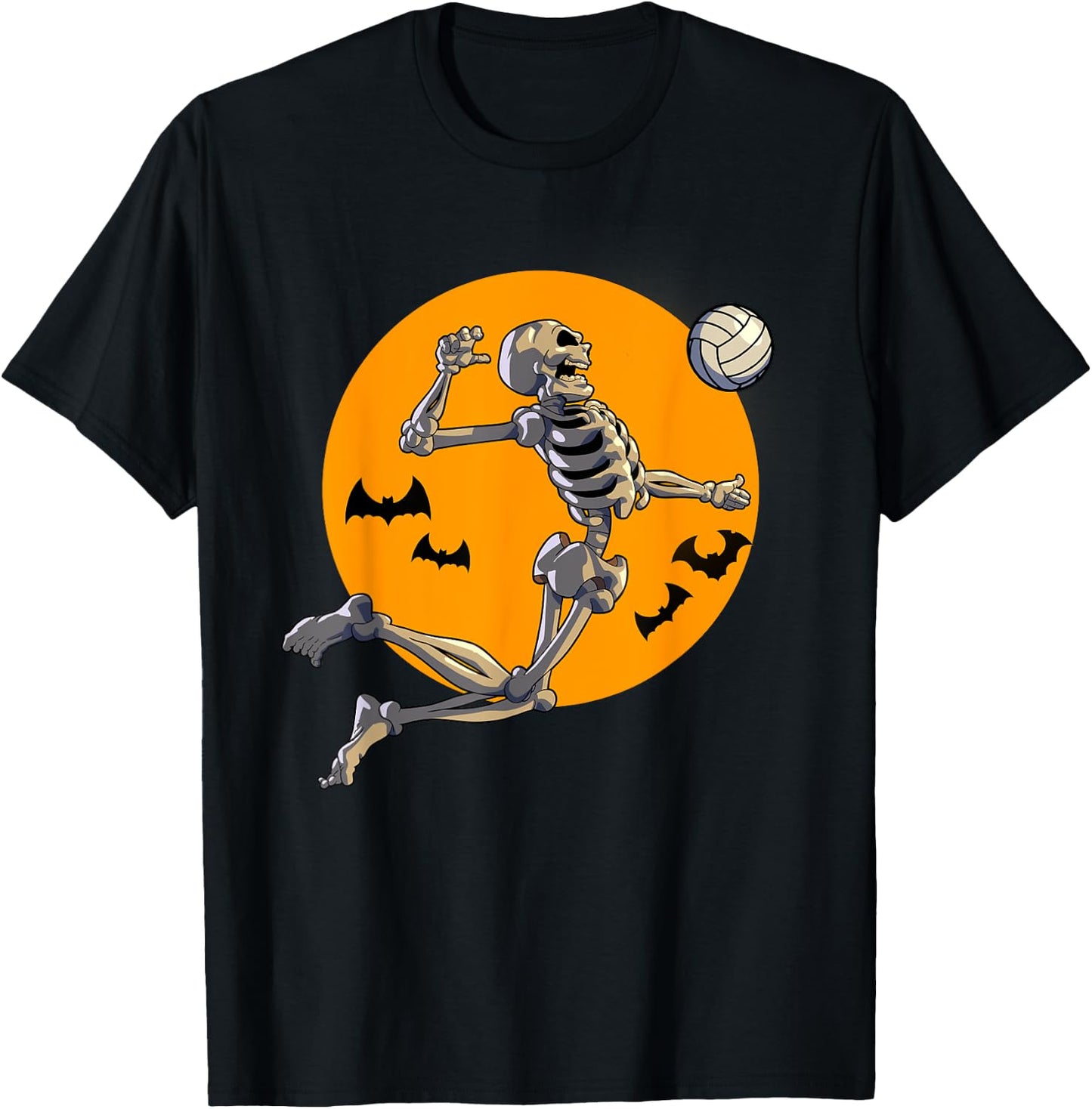 Volleyball Skeleton Women Men Volleyball Player Halloween T-Shirt - T-Shirt | Black