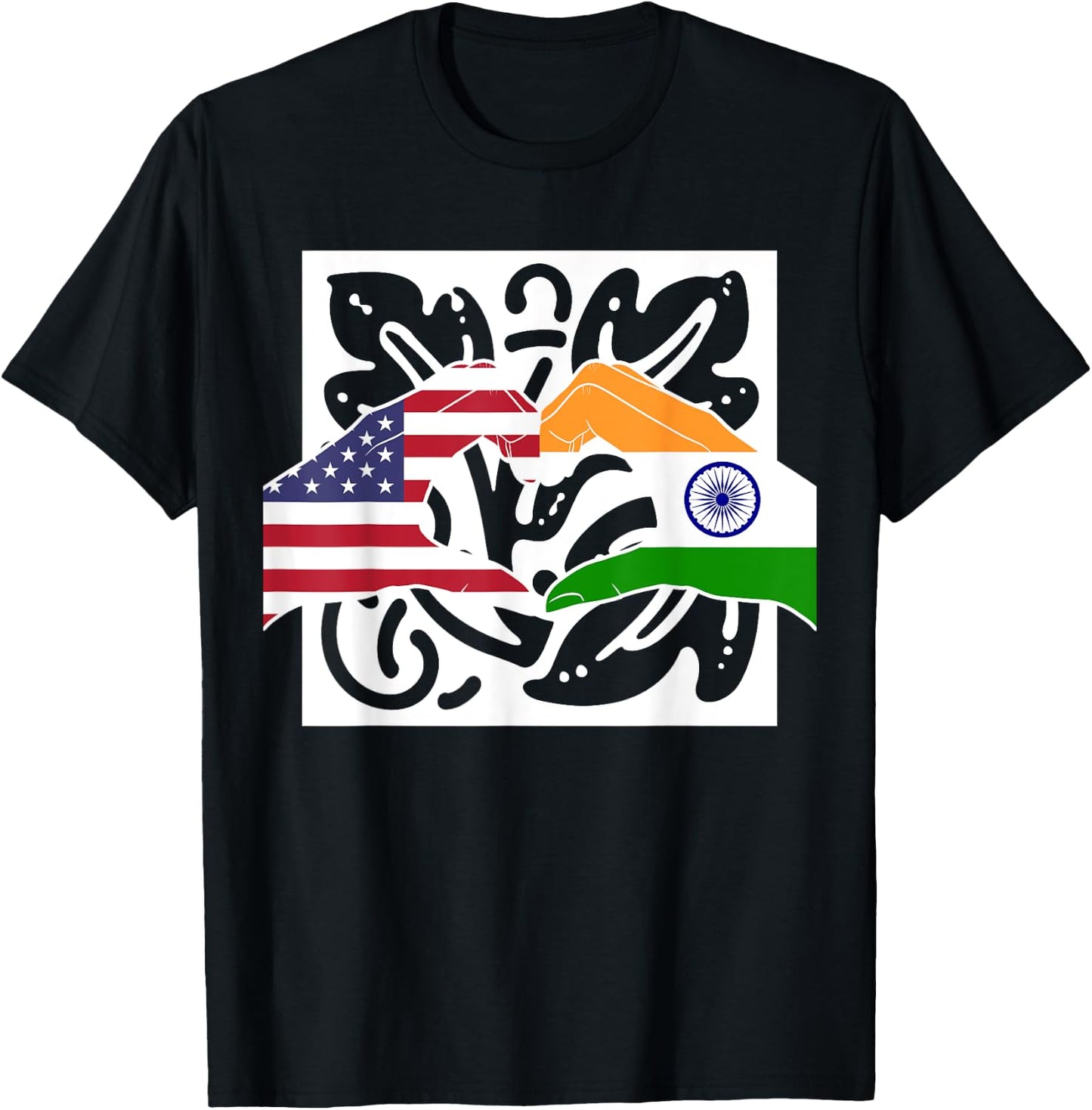 America USA American India Indian Mixed DNA Flag T-Shirt - T-Shirt | Black