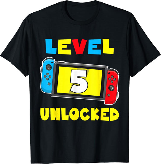 Level 5 Unlocked 5th Birthday Shirt Video Game 5 Year Old T-Shirt - T-Shirt | Black