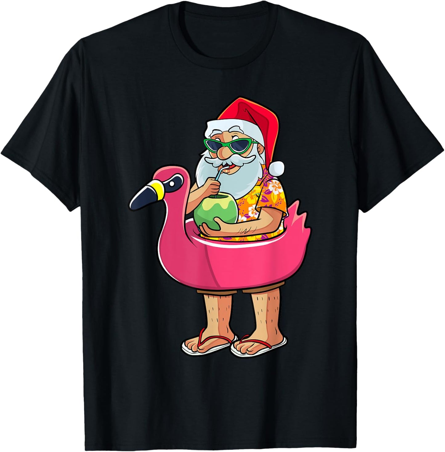 Christmas in July Funny Santa Flamingo Pool Float Summer Men T-Shirt - T-Shirt | Black